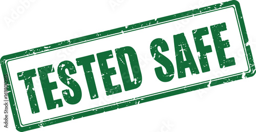 tested safe stamp in green ink on transparent background