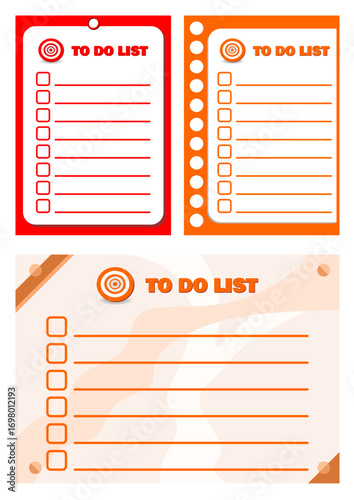 Set of colorful TO DO LIST templates with checkboxes, target icons, and modern layouts, perfect for planning, organizing tasks, and boosting daily productivity.