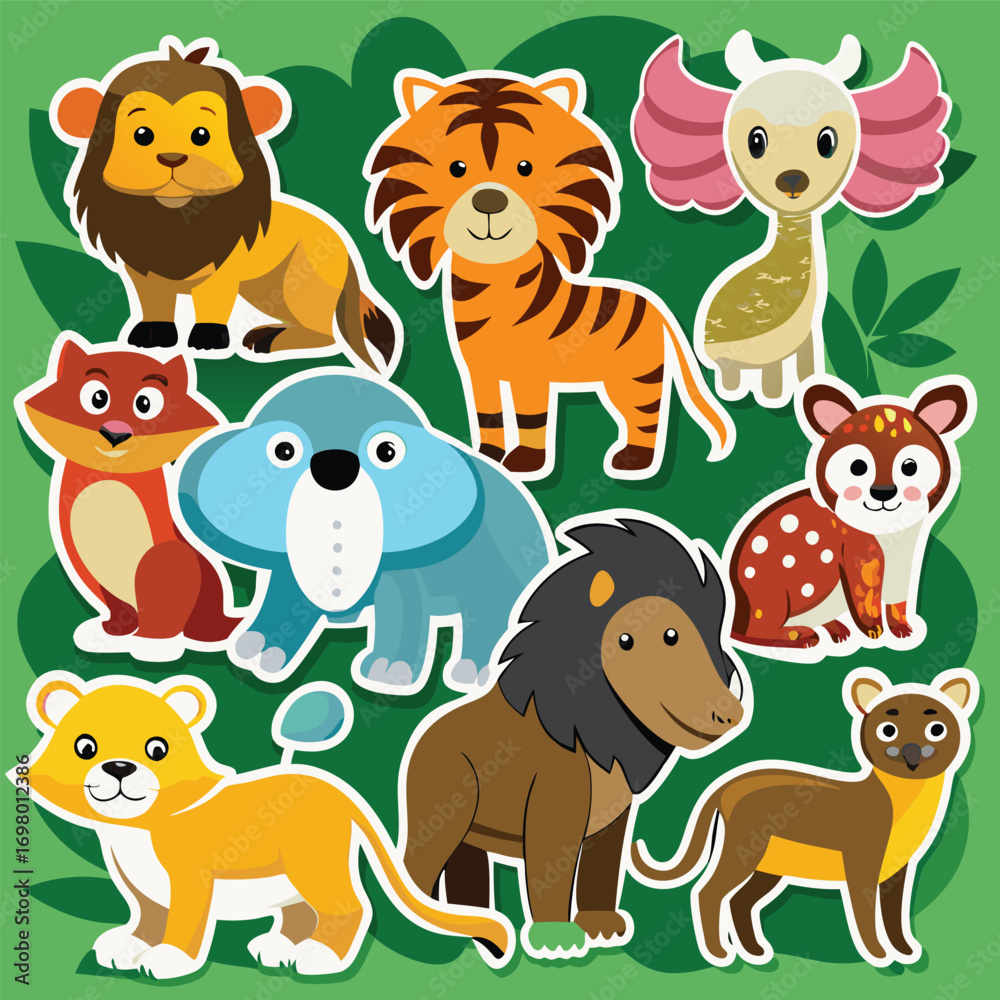 Fototapeta premium Colorful cartoon animals in a fun forest setting for kids
