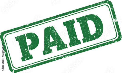 green paid stamp with textured edges on transparent background