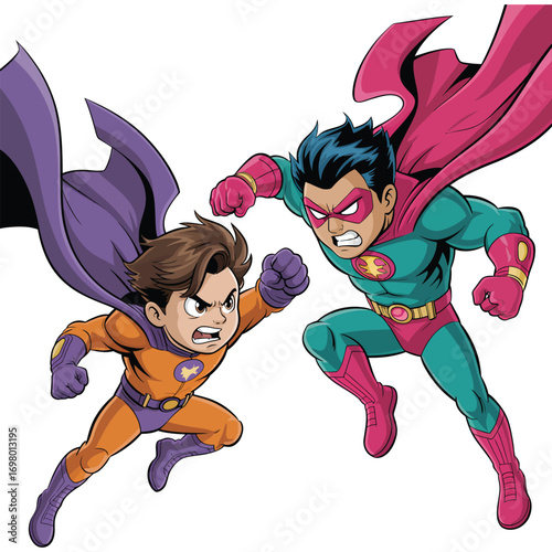 Dynamic Superhero Confrontation A Bold Illustration