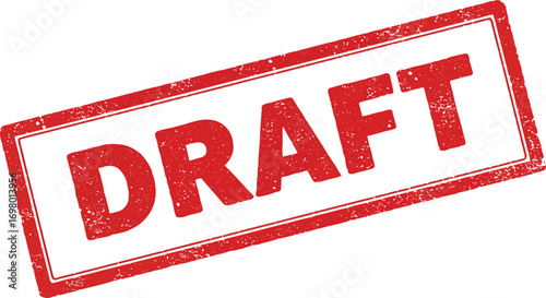 red draft stamp with bold text on transparent background