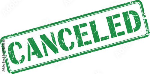 green canceled stamp with textured edges on transparent background