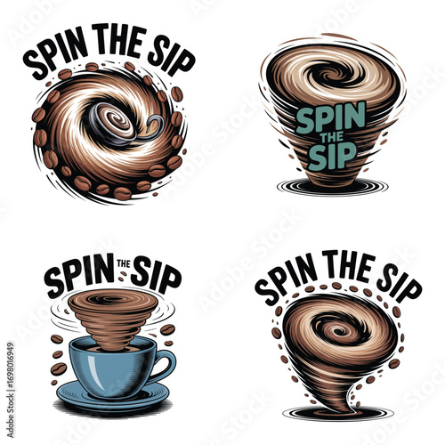 Coffee swirl vortex with beans and cup tornado