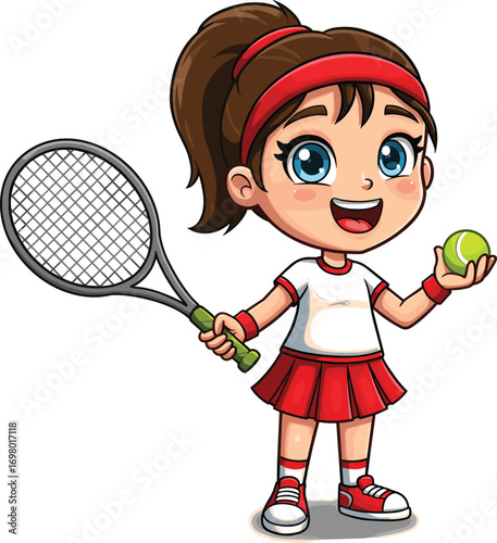 Cartoon boy playing tennis, child hitting ball, tennis racket swing, fun sports activity, blue outfit, energetic kid athlete