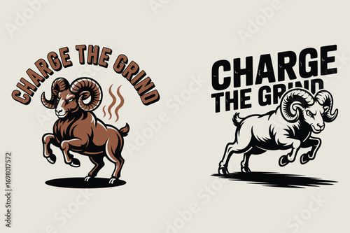 Ram charging with text sheep animal