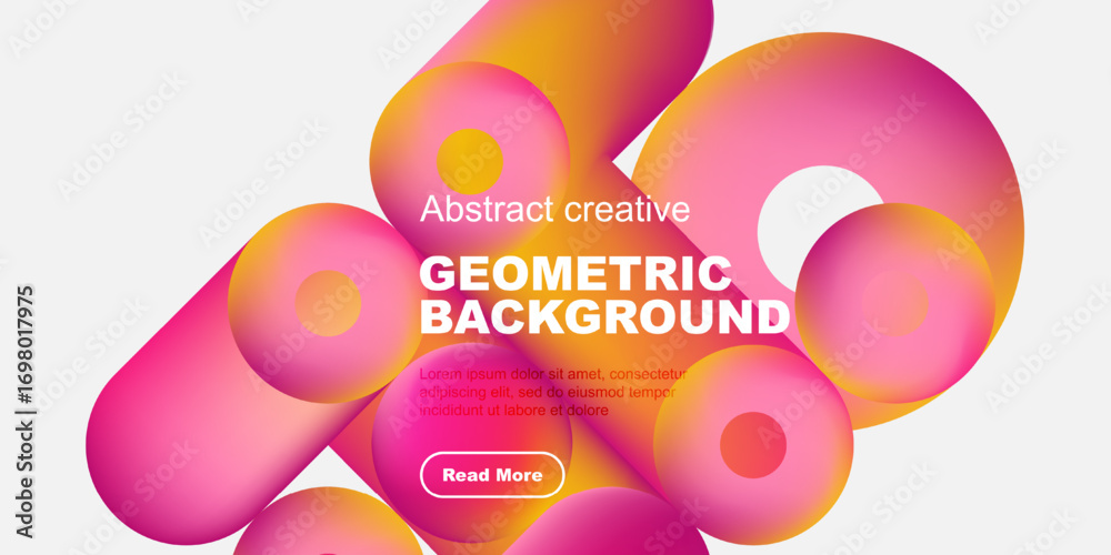 Fototapeta premium Vibrant abstract shapes overlap, creating dynamic geometric background. Pink, purple, yellow hues blend seamlessly. Text invites further exploration.