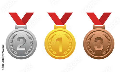 Set of gold silver bronze medals