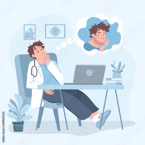 online doctor and patient mental hetalth consultion vector lllustration