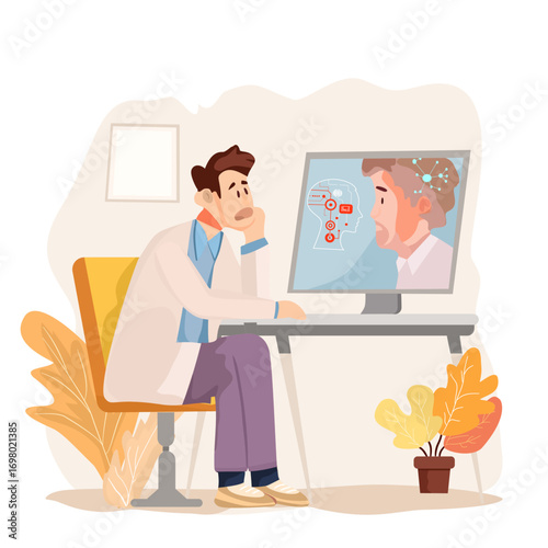 Online Doctor and Patient Mental Health Consultation Vector Illustration
