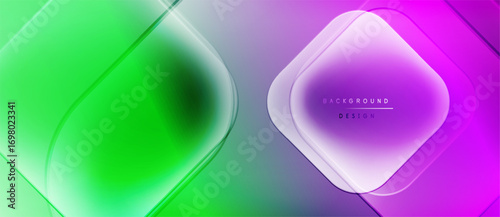 Abstract gradient shapes overlap. Vivid colors blendgreen, purple, pink. Modern design suggests dynamic energy, smooth transitions.