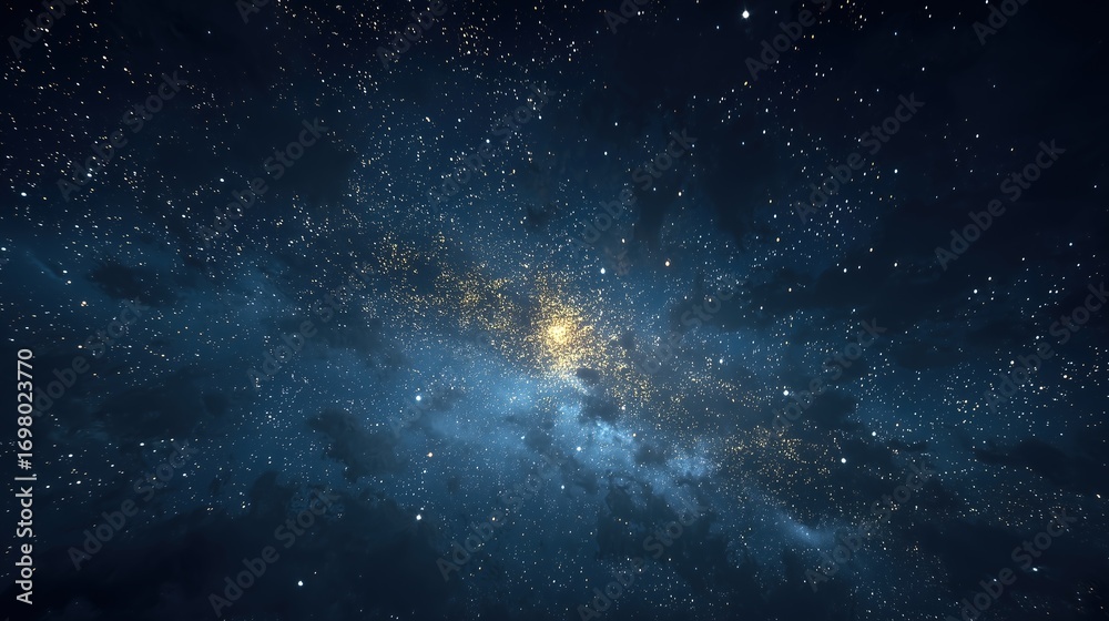 Fototapeta premium Galaxy Core with Golden Star Cluster and Nebular Clouds in Deep Space