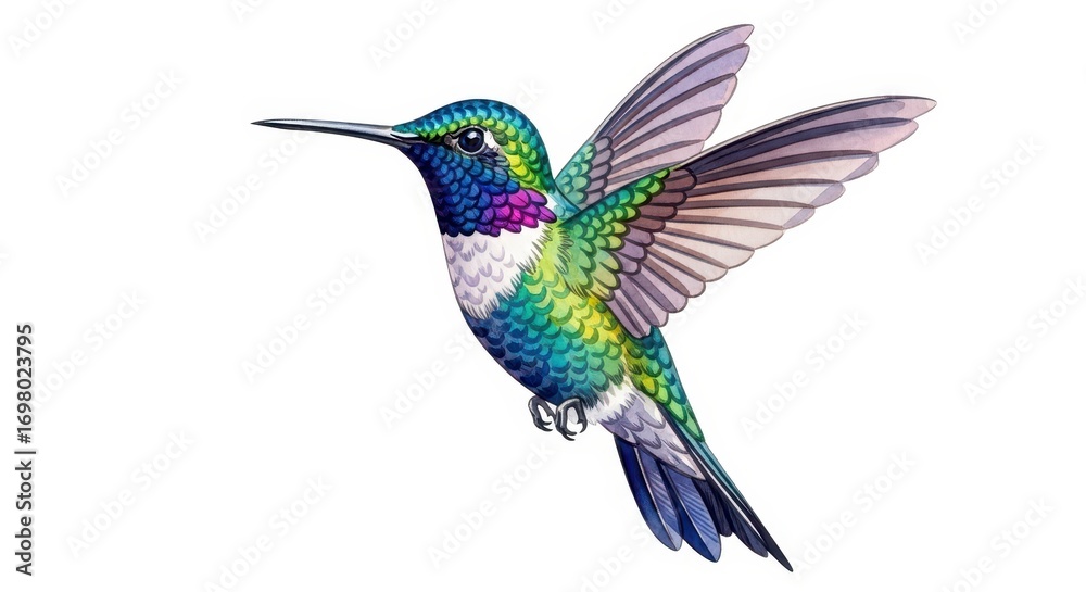 Fototapeta premium Hummingbird Watercolor Illustration on White Background