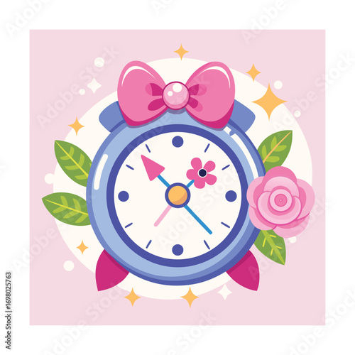 Cute Clock with Pink Bow and Little Roses Around