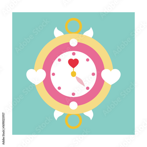 Vintage Style Clock Decorated with Hearts Around the Dial