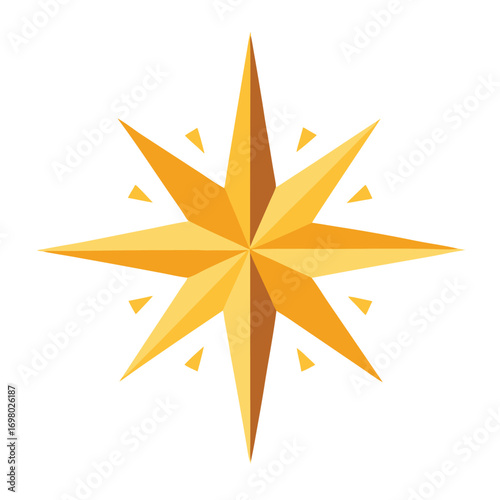 Golden starburst compass rose with subtle triangular accents