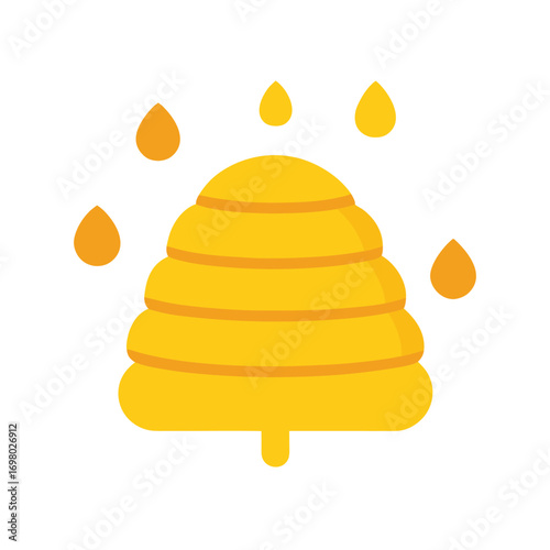 Beehive with Cartoon Honey Drops Falling Isolated on White