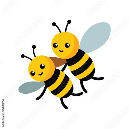 Cartoon Bee Couple Flying Together Isolated on White Background