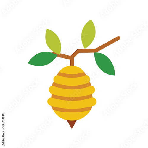 Vector Illustration of Beehive on Branch with Green Leaves