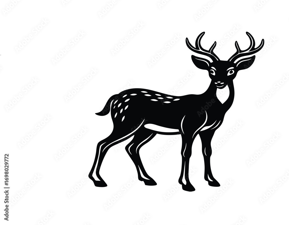 Fototapeta premium White-Tailed Deer Silhouette Vector | Elegant Black and White Line Art