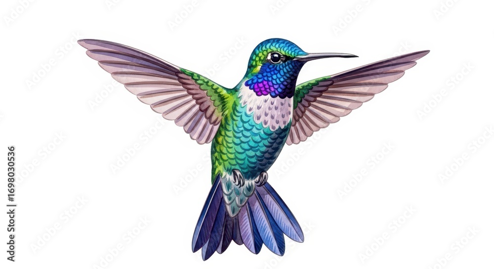 Obraz premium Watercolor Illustration of a Flying Hummingbird