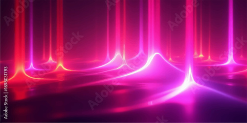 Colorful purple stage with glowing lines and a bright spotlight creates a vibrant abstract wallpaper design