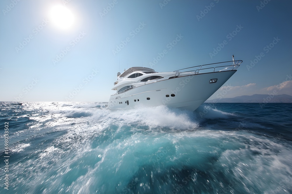Naklejka premium Yacht running, lens slowly rotating to the front yacht