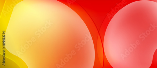 Abstract background features vibrant color gradients. Smooth shapes blend yellow, orange, red hues. Modern design evokes warmth, energy.