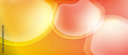 Abstract background features flowing shapes, warm colors. Yellow, orange, red hues blend smoothly creating soft visual effect.