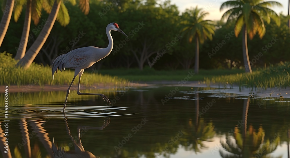 Fototapeta premium Crane Bird in Tropical Marsh.