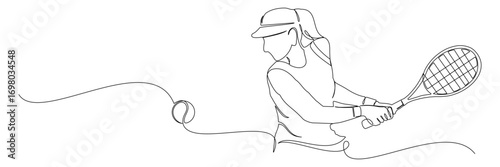 continuous line drawing of a female tennis player vector illustration 4