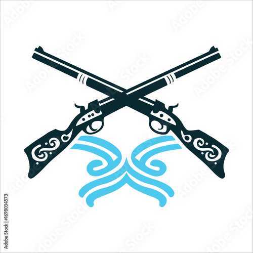 Yowlah Dance Emblem: Crossed Rifles and Sash Yowlah Dance Crossed rifles with a swirling dancers sash beneath