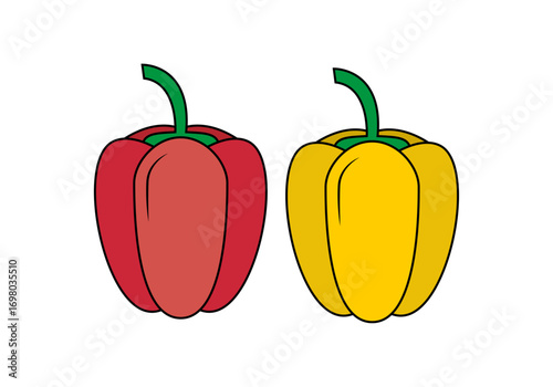 Pimiento rojo y amarillo en fondo blanco