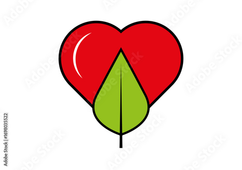 Corazón con hoja verde de veganismo 