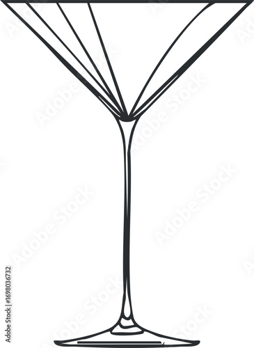 An elegant outline illustration of a martini glass, perfect for cocktail-related designs. Black on transparent background.