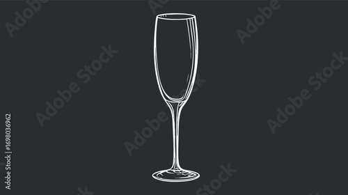 Minimalist outline illustration of an empty champagne glass on a dark background Black on transparent background.