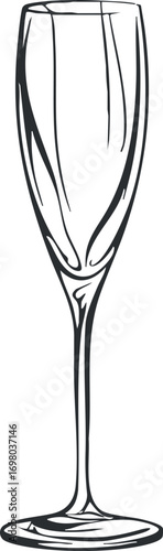 An elegant tall champagne glass ideal for celebrations and festive occasions. Black on transparent background.