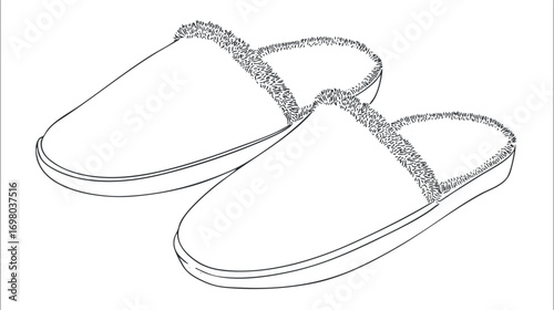 A pair of cozy lined slippers designed for comfort and relaxation at home. Black on transparent background.
