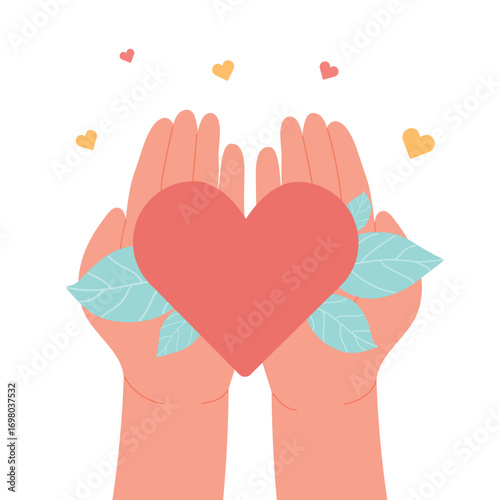Hands holding heart. Help and assistance, hope, peace concept.