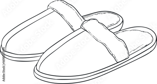 Illustration of comfortable indoor slippers perfect for home relaxation and casual wear. Black on transparent background.