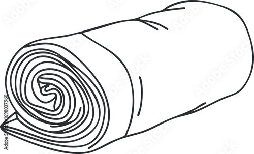 A rolled blanket illustration depicting a soft and cozy textile ideal for home use. Black on transparent background.