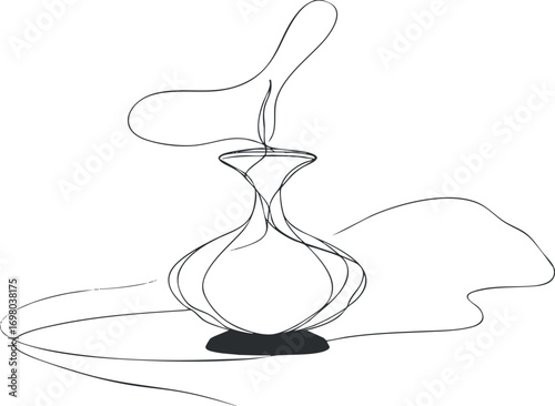 A minimalist line art illustration of a vase with smoke emanating from it. Black on transparent background.
