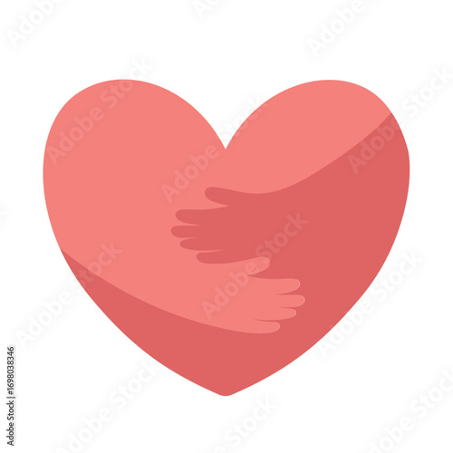 Hands embrace heart vector illustration. Support, help and pray for peace and freedom, symbol of love, donation and care of people in community