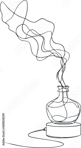 A minimalist line art illustration of a vase with swirling smoke emanating from it. Black on transparent background.