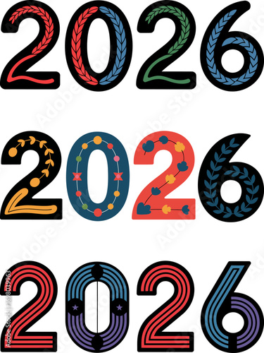 Colorful and decorative numbers celebrate the arrival of the New Year 2026.