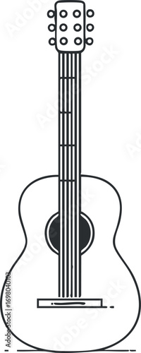 Illustration of an acoustic guitar showcasing its design and structure for music-related themes. Black on transparent background.