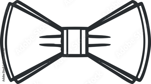 A stylish black and white illustration of a classic bowtie accessory for formal occasions. Black on transparent background.