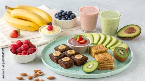 Delicious and nutritious easy-to-chew snacks for seniors served in a cozy setting with vibrant fruits and creamy delights