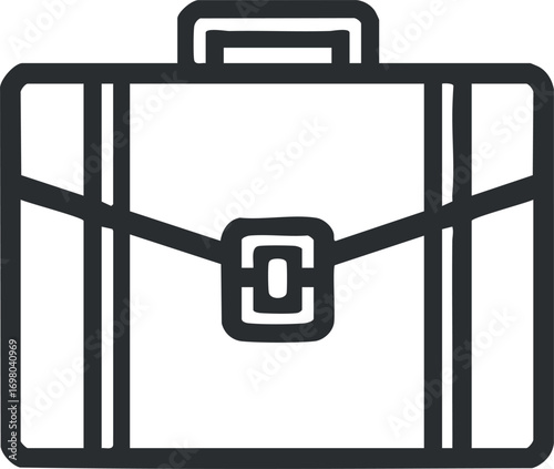 A minimalist outline of a briefcase representing business and professional travel. Black on transparent background.