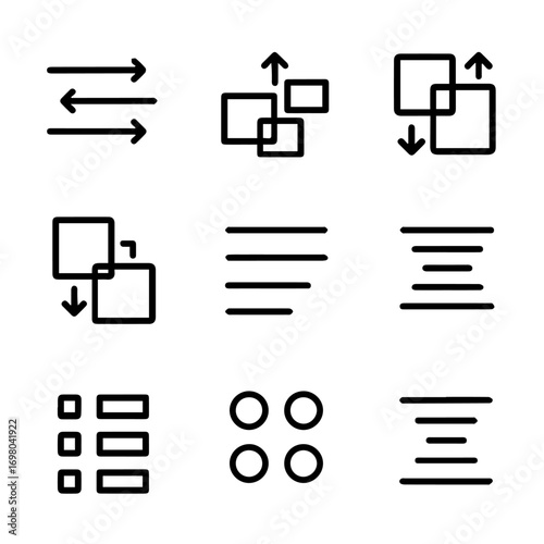 Black Line Icons Representing User Interface Actions and List Options.